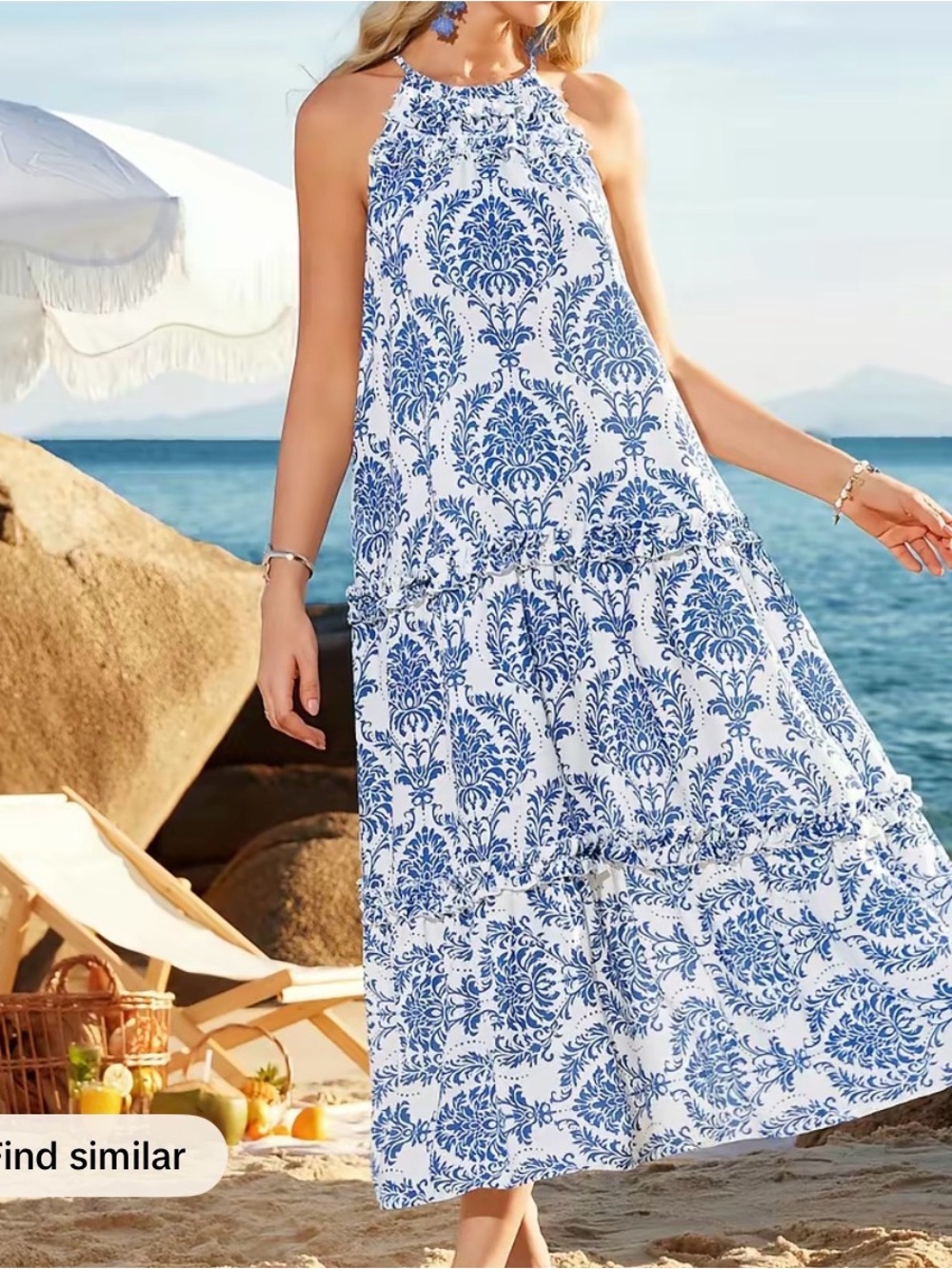 Grace Karin Blue and White Floral Maxi Dress